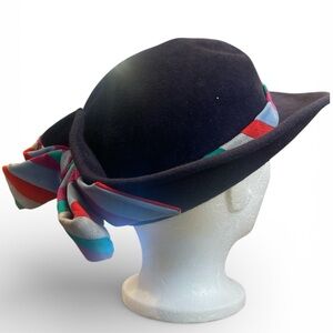 Vintage 1960s Cloche Hat Gladys McFerron Felt Bow Parisian Jackie O Style